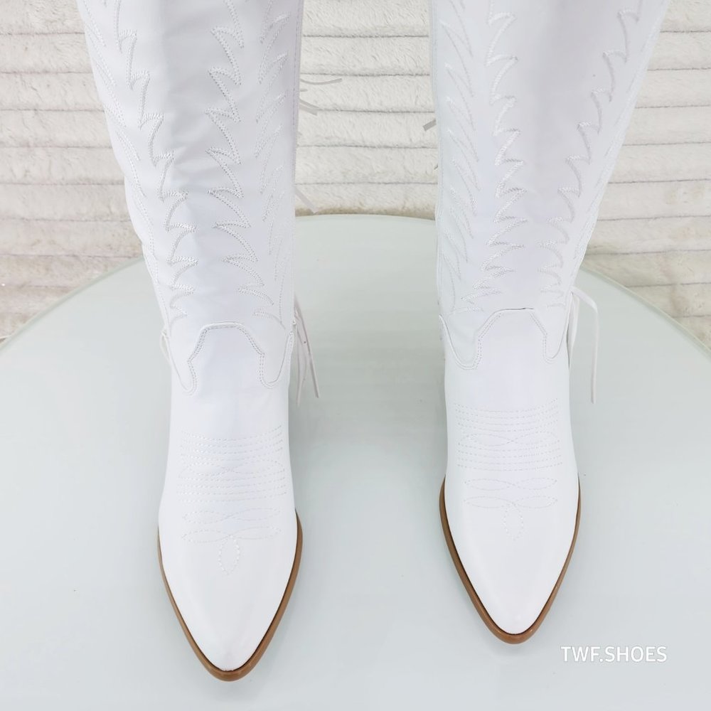 Dusty Roads Bright White Back Fringe Cowboy Western Cowgirl Boots Tuck Zipper - Picture 9 of 13